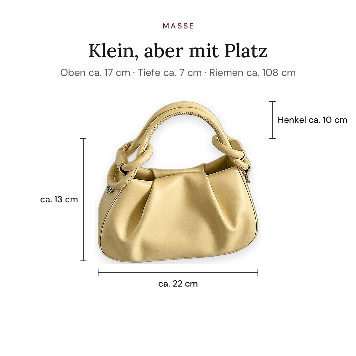 Monaco Maße – ca. 22 cm breit, 13 cm hoch, 7 cm tief, Henkel ca. 10 cm
