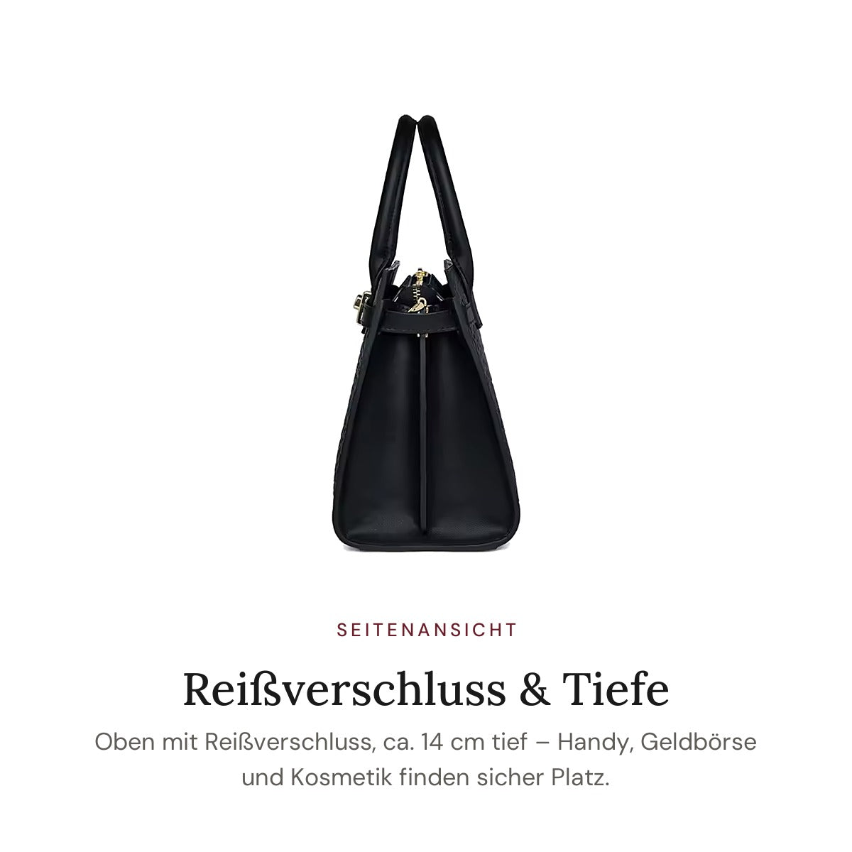 Valencia Seitenansicht – Reißverschluss oben, ca. 14 cm tief